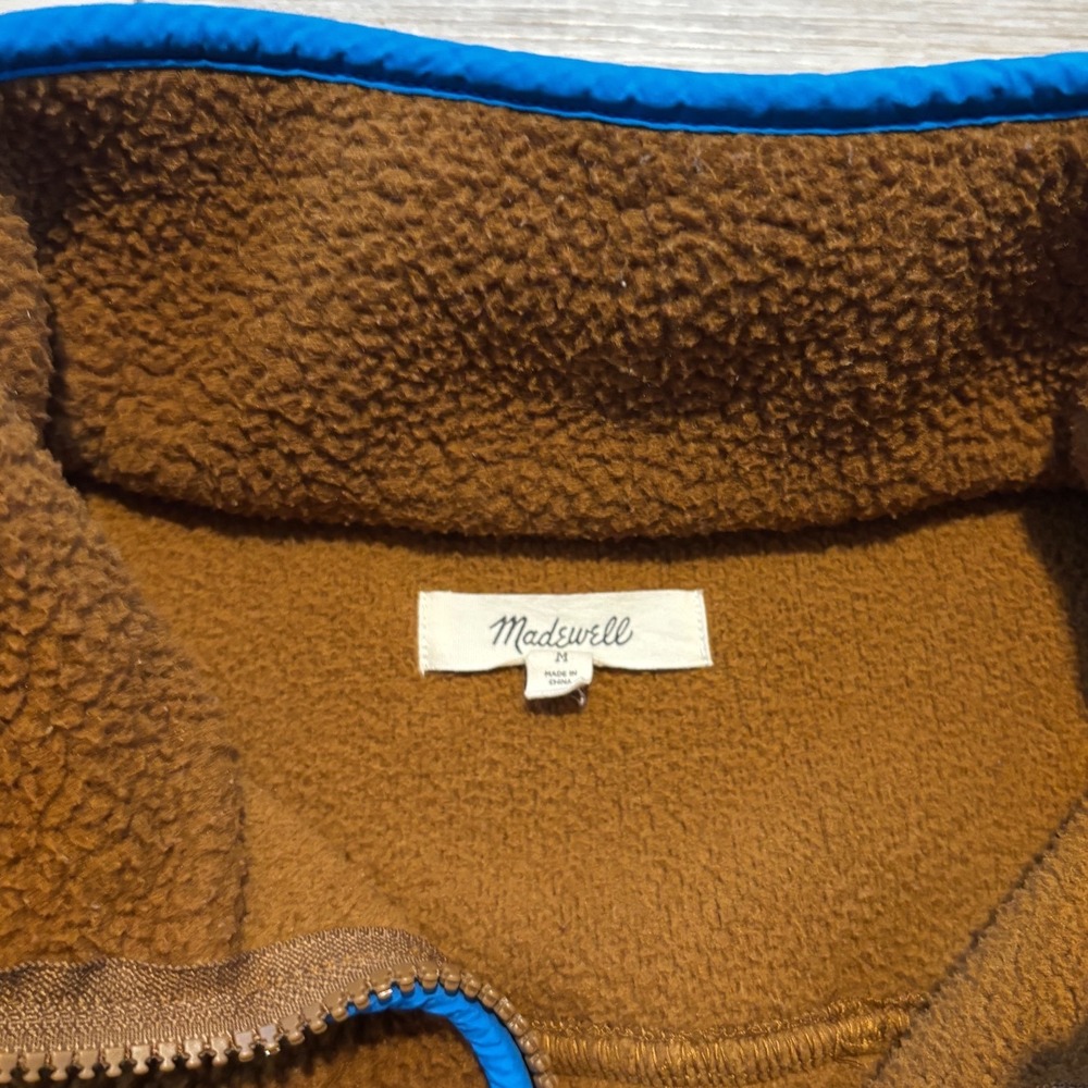 Madewell Sherpa Fleece Half Zip Pullover Brown Blue Quilted Pockets Medium - Picture 5 of 6